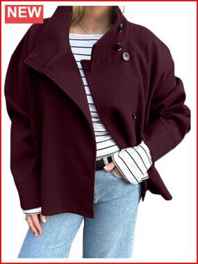 Women's Winter Stand Collar Wool Coat Cropped Blazer Jacket